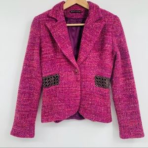 MARISA K pink tweed blazer w rhinestone button C